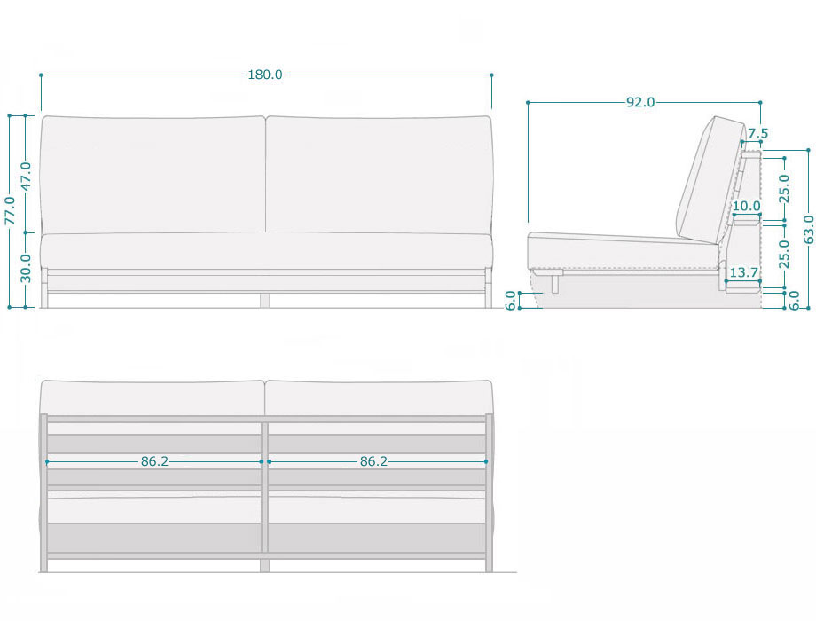 Haabe （ハーベ）ソファー  3人掛け 幅180cm｜サイズ詳細図