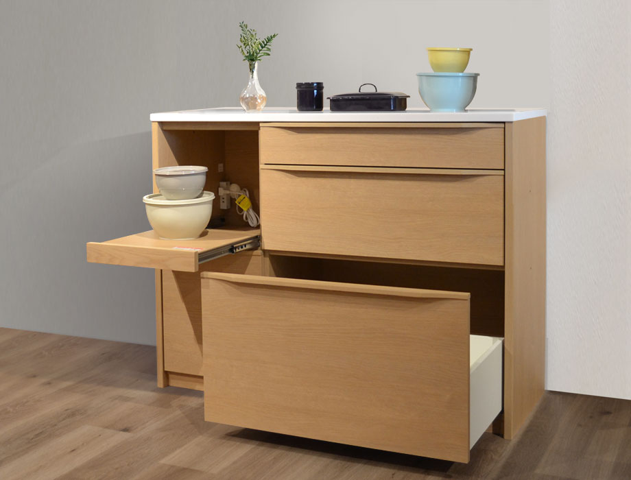 人工大理石天板の木目が優しいキッチンカウンター 120cm幅 Armona（アルモナ）｜左右リバーシブル