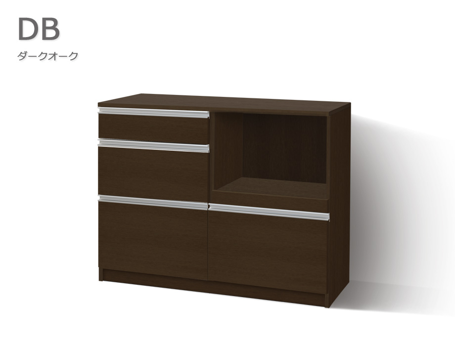 セミオーダーキッチンカウンターLASCO 3段チェスト・家電収納 ダークオーク