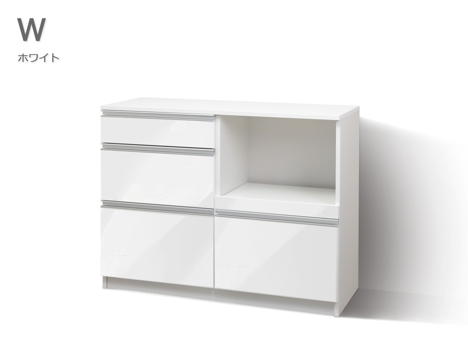セミオーダーキッチンカウンターLASCO 3段チェスト・家電収納 ホワイト