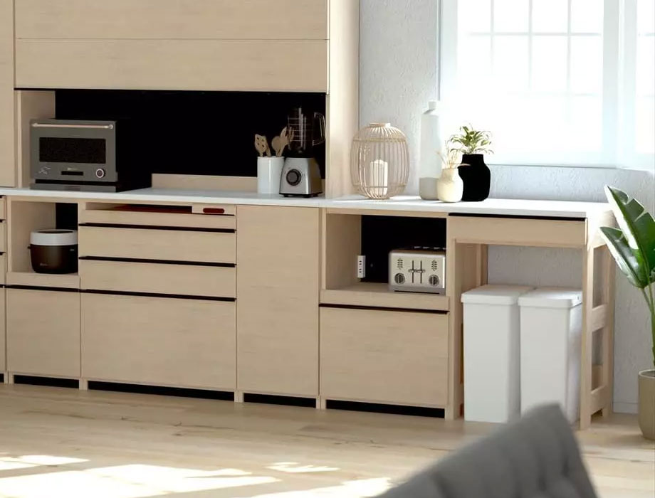 人工大理石天板のレンジ台 60cm幅 Kiuru（キウル） 家電収納スライド棚