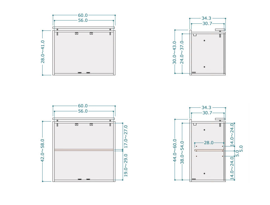 耐震上置きラック Kiuru（キウル）用  幅60cm｜サイズ詳細図