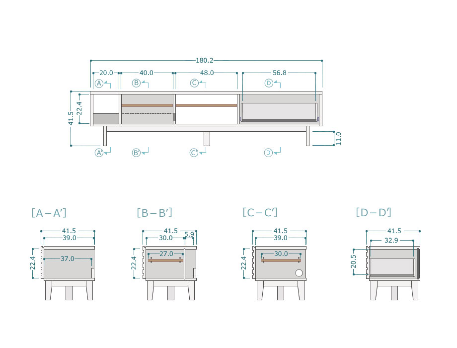 Noran （ノーラン）テレビボード 180cm幅｜サイズ詳細図