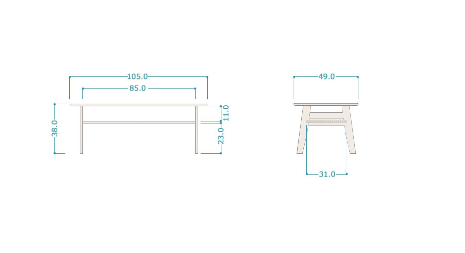Noran （ノーラン）センターテーブル 105×49cm｜サイズ詳細図