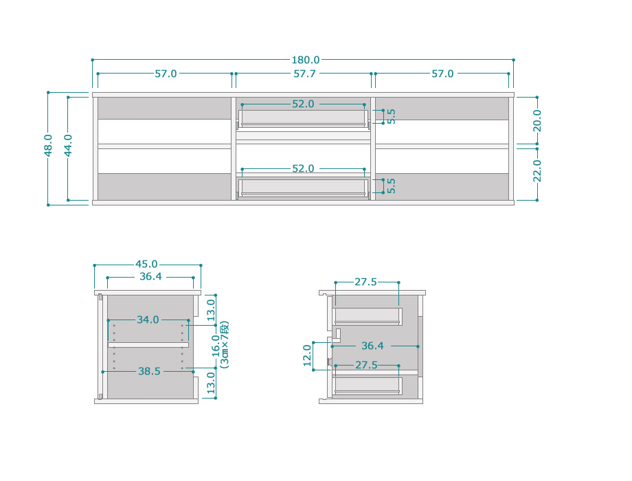 SVALA（スヴァラ）テレビボード 幅180cm幅｜サイズ詳細図