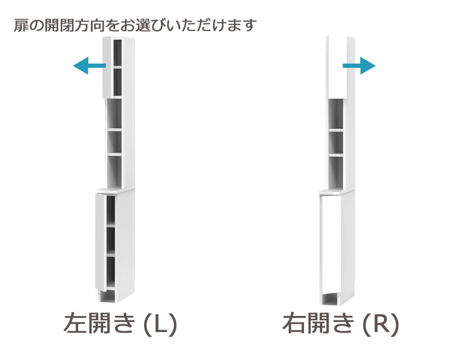 セミオーダーランドリー収納SUNNY（サニー）洗面台サイド収納・前面オープン/片開き扉画像2
